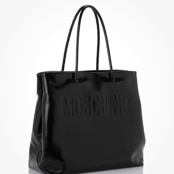 MOSCHINO Black Leather Large Tote BAG NEW!!! - Picture 1 of 12